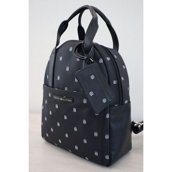 Tommy Hilfiger 69J8441 001 Unisex Black Monogram Nylon Backpack w/Pouch - Picture 10 of 15